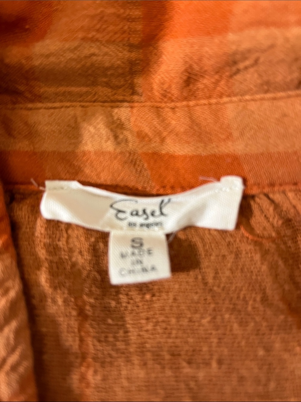 Easel Burnt Orange Button-Front Tunic Relaxed Fit w gathering Size S - Picture 9 of 10